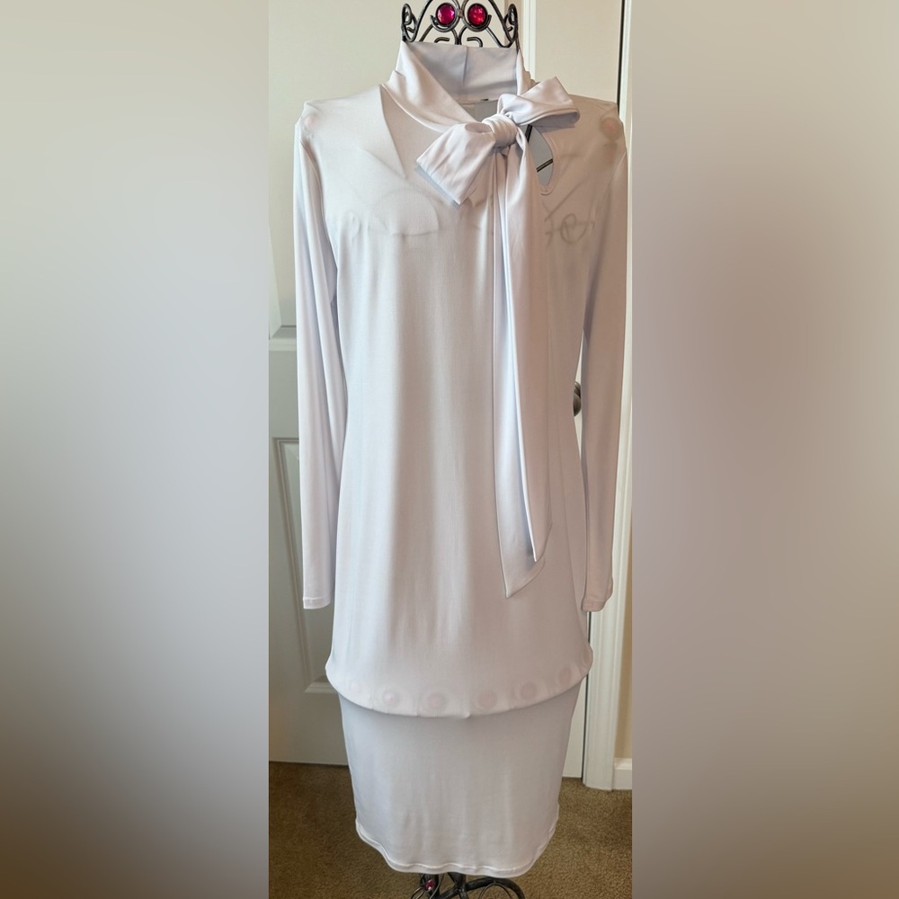 Elegant White Women's dress with top bow